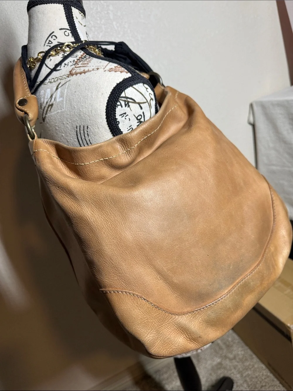 FRYE Brown Leather Duffel with Black Dust Bag